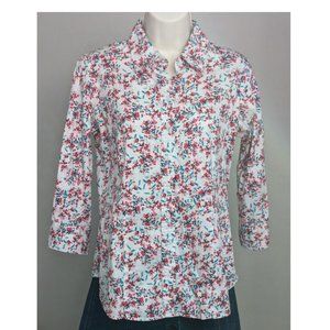 New York & Company Floral Button Down 3/4 Quarter Sleeve Shirt Size Medium